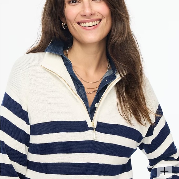 J crew Striped half-zip sweater with pearl zipper - Picture 2 of 6